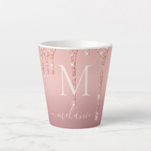 Text-Rose für Monogramm: Gold-Blush-Glitzer Milchtasse