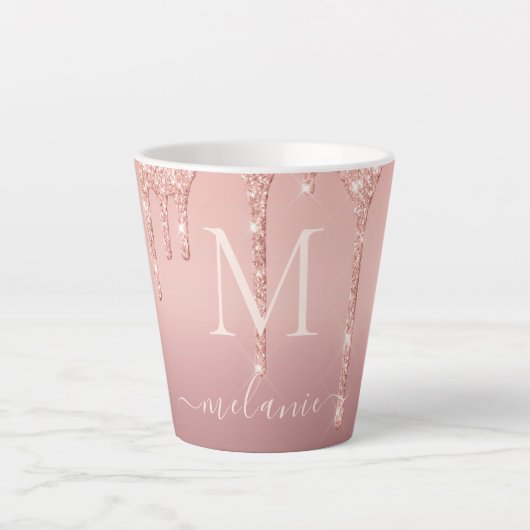 Text-Rose für Monogramm: Gold-Blush-Glitzer Milchtasse (Vorderseite)