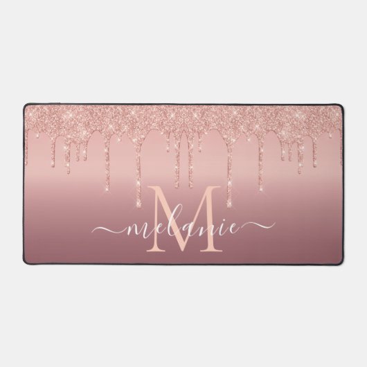 Text-Rose für Monogramm: Gold-Blush-Glitzer Schreibtischunterlage (Vorderseite)