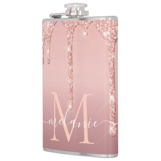 Text-Rose für Monogramm: Schwarzer Glitzer Flachmann (Links)