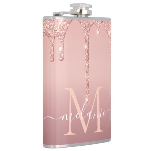 Text-Rose für Monogramm: Schwarzer Glitzer Flachmann (Rechts)