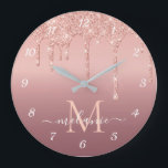 Text-Rose für Monogramm - Schwarzer Glitzer Große Wanduhr<br><div class="desc">Monogram Name Text Rose Gold Blush Glitzer Sparkle Personalisiert Modernes Geschenk - Add Your Letter / Name - Text oder Entfernen - Make Your Special Gift - Neu formatieren und verschieben oder entfernen und hinzufügen / Elemente mit Anpassungstool. Design von MIGNED. Bitte schauen Sie sich meine anderen Projekte / Designs...</div>