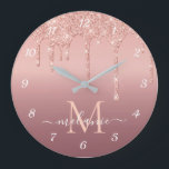 Text-Rose für Monogramm - Schwarzer Glitzer Große Wanduhr<br><div class="desc">Monogram Name Text Rose Gold Blush Glitzer Sparkle Personalisiert Modernes Geschenk - Add Your Letter / Name - Text oder Entfernen - Make Your Special Gift - Neu formatieren und verschieben oder entfernen und hinzufügen / Elemente mit Anpassungstool. Design von MIGNED. Bitte schauen Sie sich meine anderen Projekte / Designs...</div>