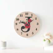 Text-Rot-Blume des personalisierten Monogramms Große Wanduhr (Zuhause)