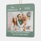 Text Sage Green First Christmas Zuhause Keramikornament (Links)