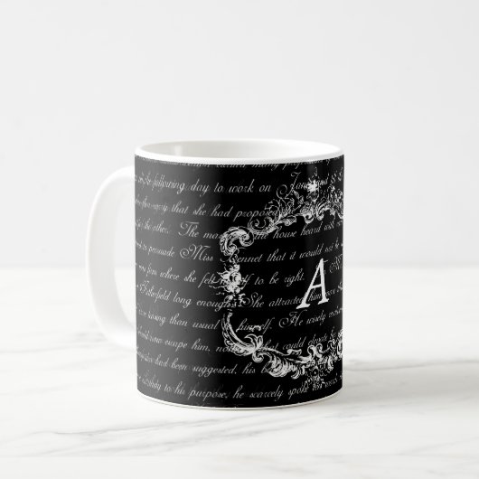 Text-Schwarzweiss-Monogramm-Tasse Janes Austen Kaffeetasse (Vorderseite Links)