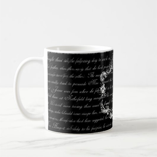 Text-Schwarzweiss-Monogramm-Tasse Janes Austen Kaffeetasse (Links)