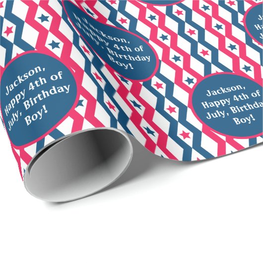 Text Sentiment Red Blue White 4. Juli Diamond Geschenkpapier (Rolleneckpunkt)