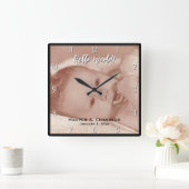 Text- und Baby-Foto-Frame-Vorlage Quadratische Wanduhr (Zuhause)