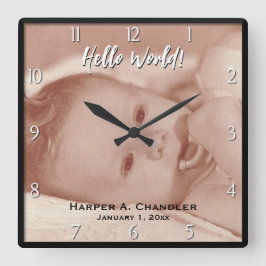 Text- und Baby-Foto-Frame-Vorlage Quadratische Wanduhr