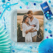 Text und Foto personalisiertes Party blau Pappteller (Party)