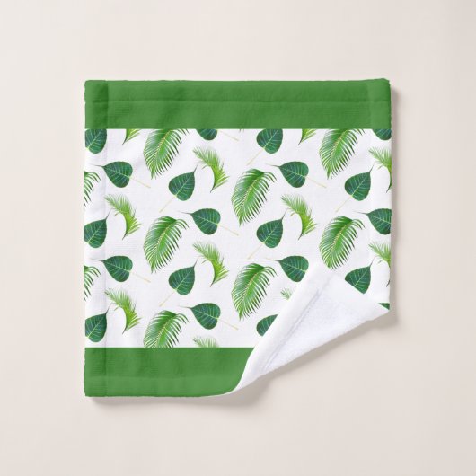 Text und grüne Blätter auf weißem Badetuch Se Badhandtuch Set (Waschlappen)