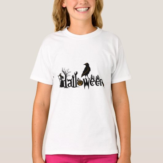 Text- und Schwarzweißkeil-Halloween-Illustration T-Shirt (Vorderseite)