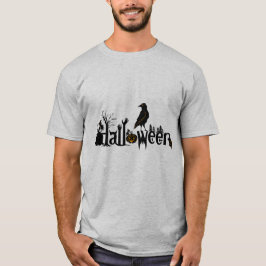 Text- und Schwarzweißkeil-Halloween-Illustration T-Shirt