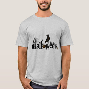 Text- und Schwarzweißkeil-Halloween-Illustration T-Shirt