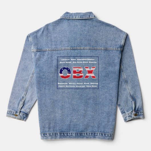 Text und Städte der OBX-Flagge Jeansjacke (Rückseite)