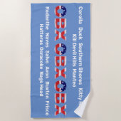 Text und Städte der OBX-Flagge Strandtuch (Vorderseite)