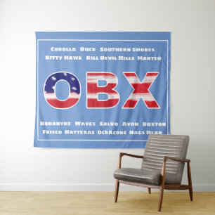 Text und Städte der OBX-Flagge Wandteppich