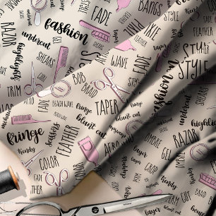 Text und Tools der Haarstilistik Pink2 ID749 Stoff