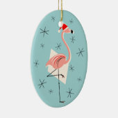 Text-Verzierungsoval Flamingo-Sankt blaues Keramik Ornament (Rechts)
