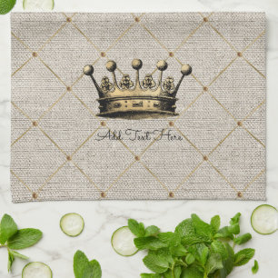 TEXT Vintag Gold Crown Royal Queen King Geschirrtuch