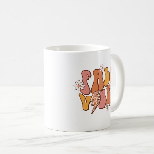 Text von Retro-Inspiriert Rosa und Orange Fall Vib Kaffeetasse (VorderseiteRechts)