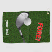 TEXT VORDER mit Ball, Golf-Kopf und Gras Golfhandtuch (Horizontal)