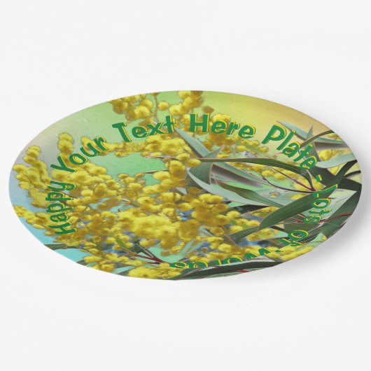 Text Wattle & Gum Blätter Aussie 9" hinzufügen Pappteller (Schrägansicht)