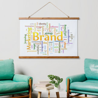 Text zu Markenbezeichnungen und Marketing Wandteppich Mit Holzrahmen