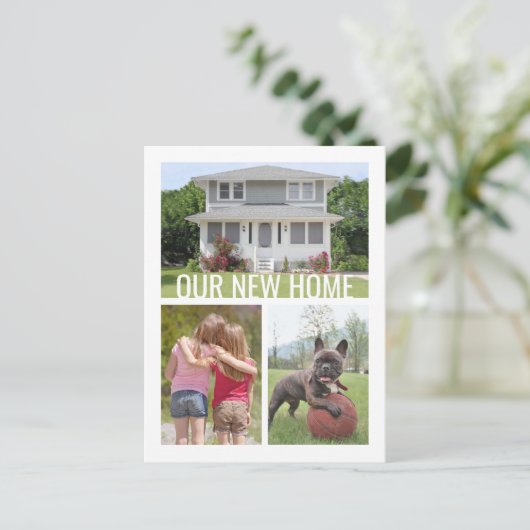 Textänderung der Adresse 4 FotoCollage Bewegend Ankündigungspostkarte (Stehend Vorderseite)