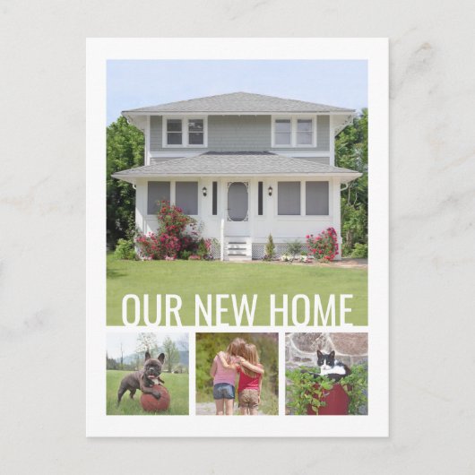 Textänderung der Adresse 5 FotoCollage Bewegend Ankündigungspostkarte (Vorderseite)