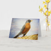 Texted American Robin Greeting Card Karte (Gelbe Blume)