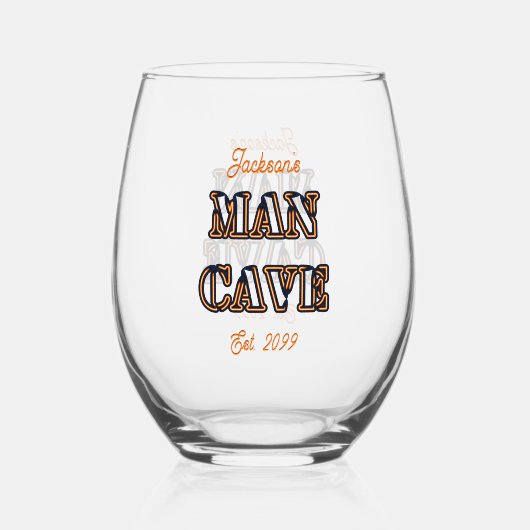 Texteffekt von Man Cave Stemless Wine Glass Trinkb Weinglas Ohne Stiel (Rückseite)