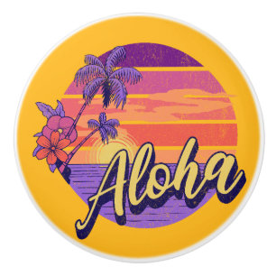 Textentwurf "Aloha" im Retro-Stil Keramikknauf