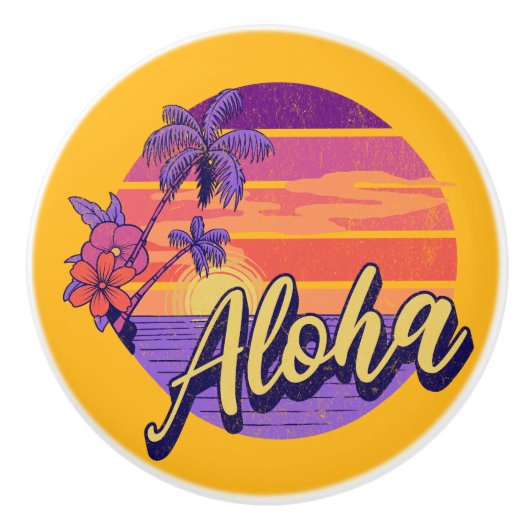 Textentwurf "Aloha" im Retro-Stil Keramikknauf (Vorderseite)