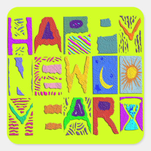 Textentwurf "Happy New Year" + Ihr Hintergrund Quadratischer Aufkleber
