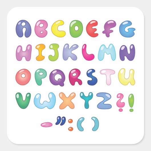 Textfeld Alphabet Quadratischer Aufkleber (Vorderseite)