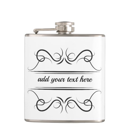 Textfeld Eleganter Scroll Flask Flachmann (Vorderseite)