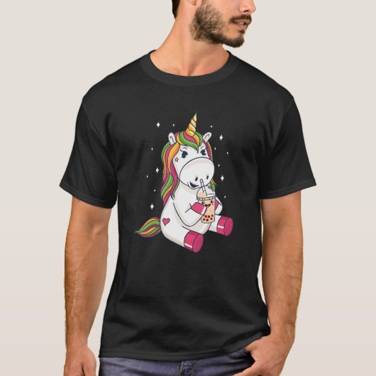 Textfeld Kawaii Einhorn trinken Boba Tea T-Shirt (Vorderseite)