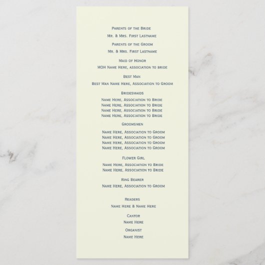 TextHochzeitsprogramm für Elfenbeindesigner Programm (Rückseite)