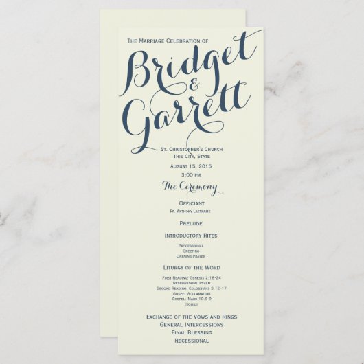 TextHochzeitsprogramm für Elfenbeindesigner Programm (Vorne/Hinten)