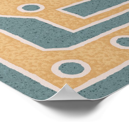 Textil Aquamarin Beige Abstrakte Maze Art Design Poster (Ecke)