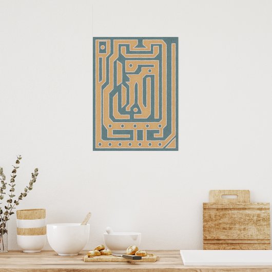 Textil Aquamarin Beige Abstrakte Maze Art Design Poster (Küche)