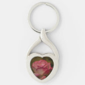 Textil Deep Pink Rose Heart Keychain Schlüsselanhänger (Vorderseite)