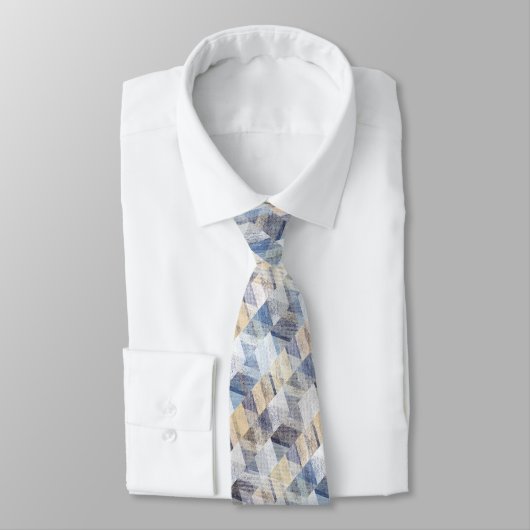 Textil hellblau, beige Zackenhalsbinde Krawatte (Gebunden)