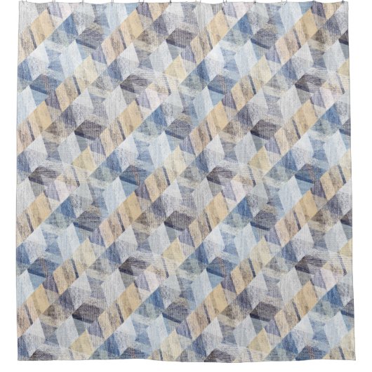 Textil hellblau, beige Zigzag Duschvorhang (Vorderseite)