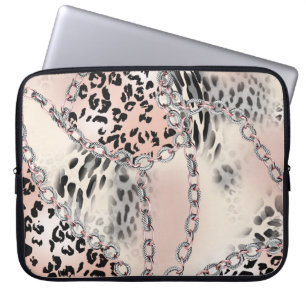 Textil-Leopard: Florales Kettenmuster. Laptopschutzhülle