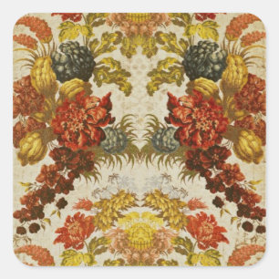 Textil mit mehrfarbigem Blumenmuster Quadratischer Aufkleber
