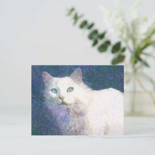 Textil-weiße Katze Postkarte (Stehend Vorderseite)