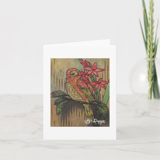 Textile Art Bird Notecard Karte (Vorderseite)